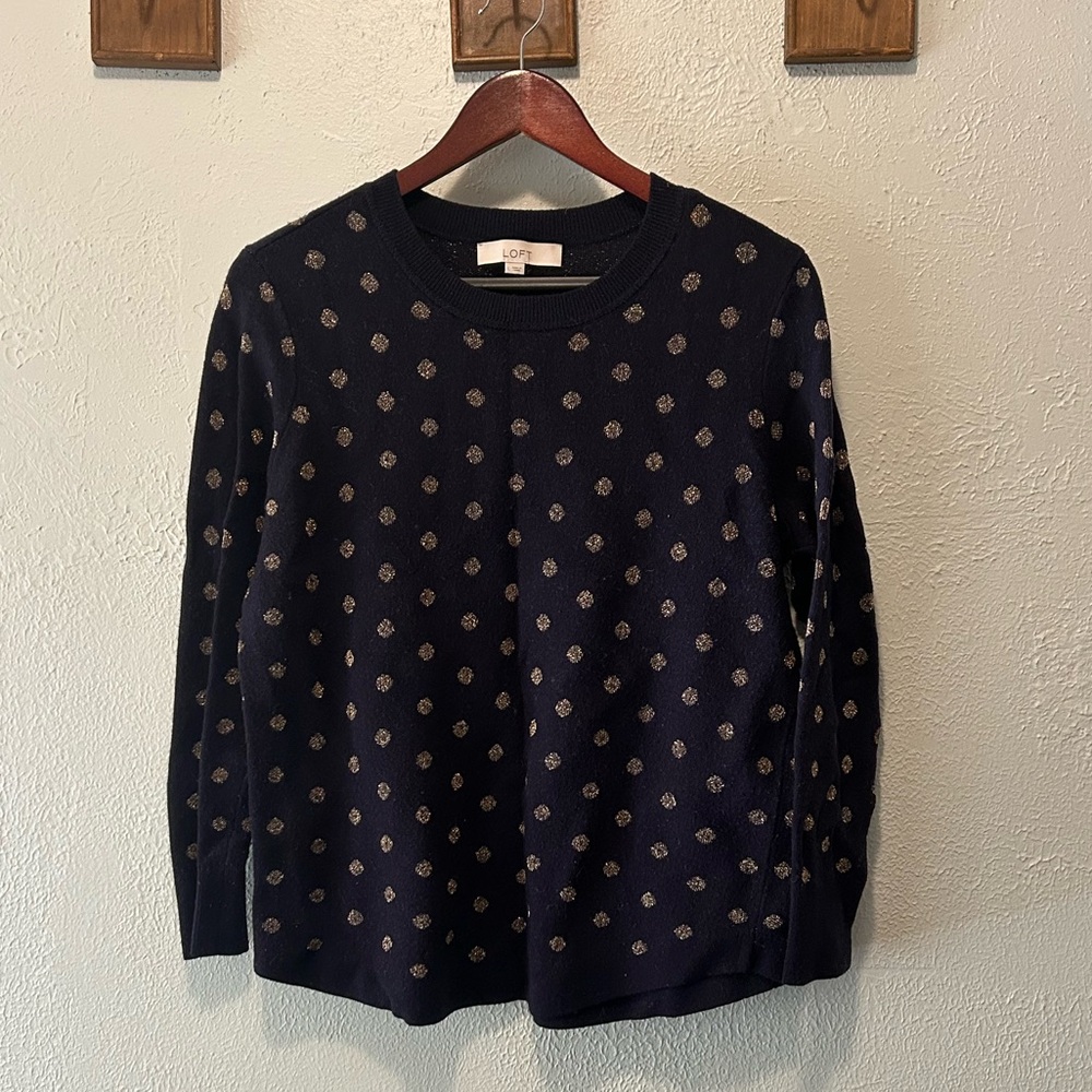 LOFT Navy Sweater with Gold Dot Design